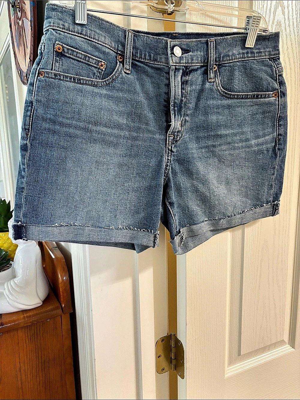 Gap 5" Girlfriend Short Mid Rise Denim Jean Shorts Blue Waist 28 Like New